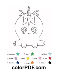 Einhorn Katze Farbe nach Zahlen Malvorlage