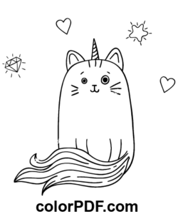 Katze Einhorn mit flauschigem Schwanz Malvorlage