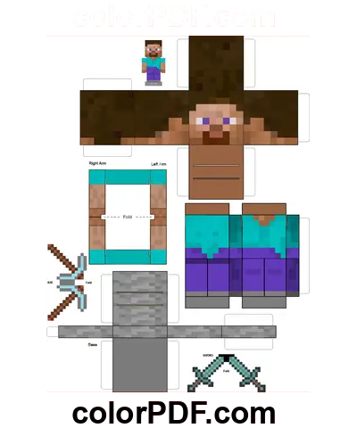 Steve Minecraft Papierspielzeug Malvorlage