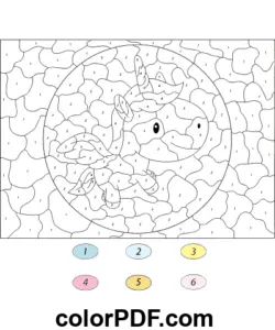 Unicórnio dos desenhos animados cor por número página de colorir