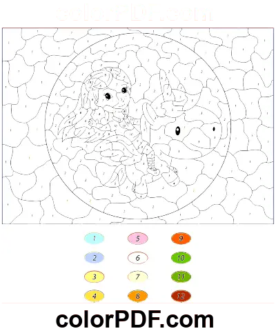 Menina de cabelos compridos voando em um unicórnio de fadas página de colorir