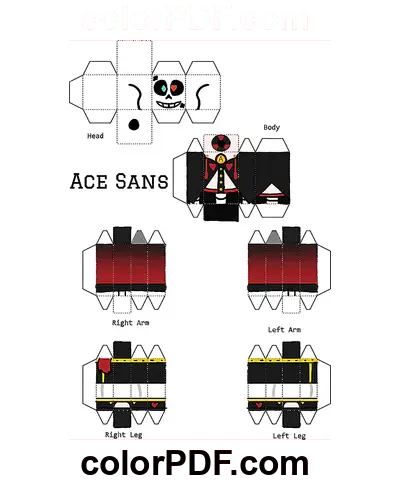 Skin de Papel Ace Sans Minecraft página de colorir