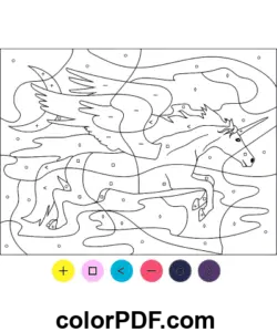 Flying Unicorn Pegasus Unicorn Color By Sight coloring page
