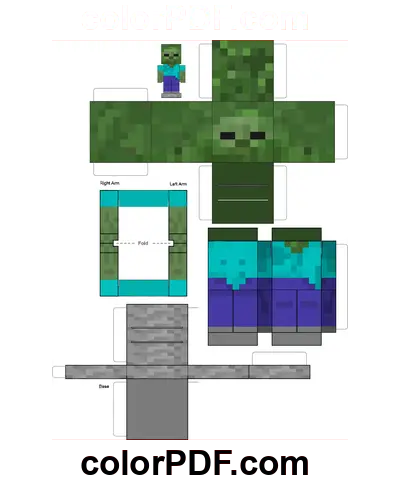 Zombie Minecraft Paper Toy Papercraft coloring page