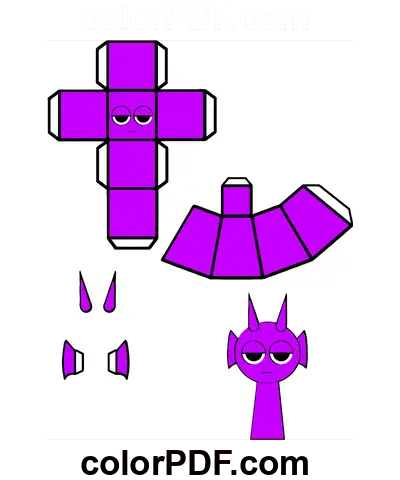 Purple Durple Sprunki Papercraft coloring page