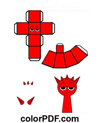 Red Raddy Sprunki Papercraft coloring page