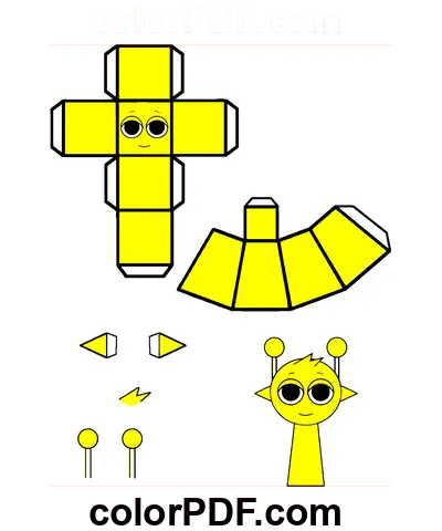 Yellow Simon Sprunki Papercraft coloring page