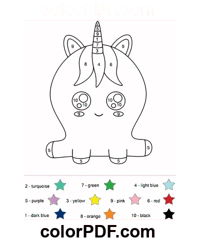 Unicornio Gato Color Por Números página para colorear