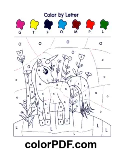 Unicornio Color Por Carta página para colorear