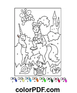 Unicornio Color por número página para colorear