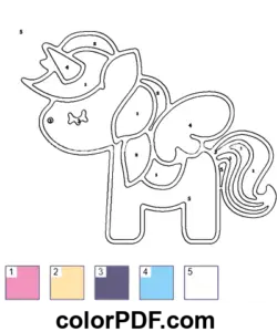 Unicornio Color por número página para colorear