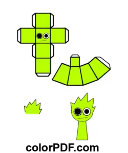 Lime OWAKCX Sprunki Papercraft página para colorear