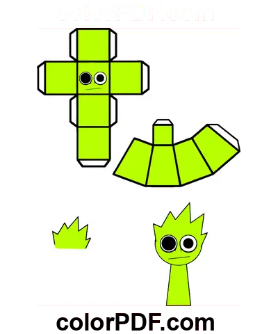 Lime OWAKCX Sprunki Papercraft página para colorear