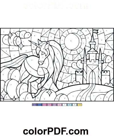 Unicorn Color gratuito per numero disegno da colorare