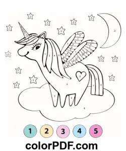 Unicorn Color per numero disegno da colorare