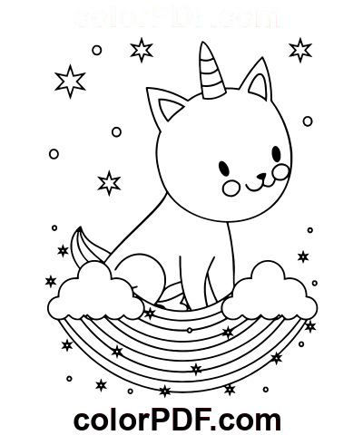 Seduta libera Notte stellata Caticorn disegno da colorare