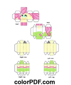 Fluttershy Minecraft Skin Papercraft disegno da colorare