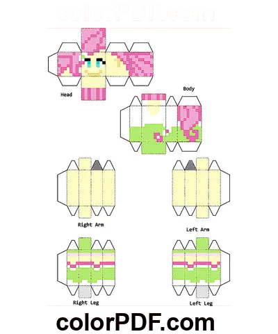 Fluttershy Minecraft Skin Papercraft disegno da colorare