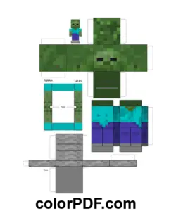 Zombie Minecraft Papir Legetøj Papirhåndværk farvelægning side