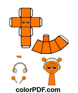 Oranje Oren Sprunki Papercraft kleurplaat