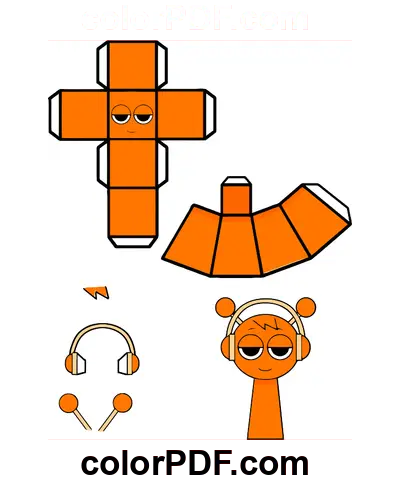 Oranje Oren Sprunki Papercraft kleurplaat