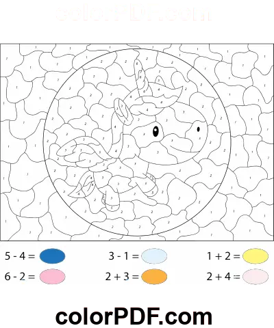 Animowany jednorożec Dodawanie Odejmowanie kolorowanka
