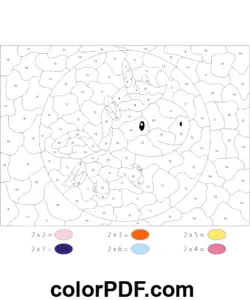 Kolor jednorożca z kreskówek przez mnożenie kolorowanka