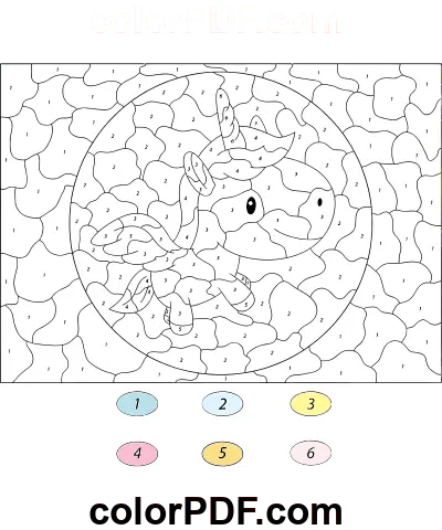 Tecknad enhörning Färg efter nummer målarbok