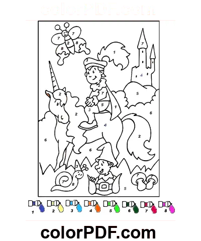 Unicorn culoare după număr pagina de colorat