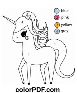 Numaraya Göre Tek Boynuzlu At Rengi boyama sayfası