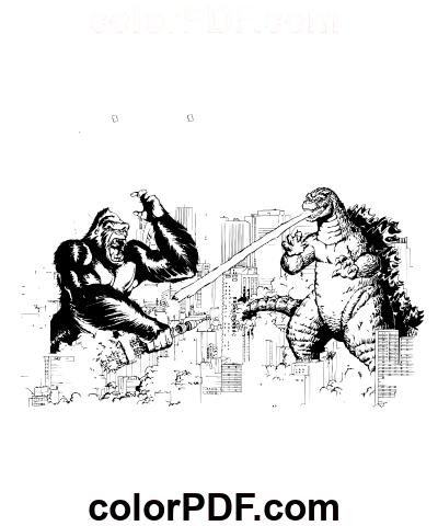 Годзила Кинг Конг Vs страница за оцветяване